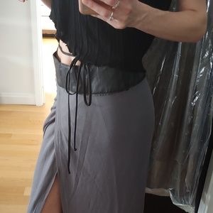 Improvd leather and grey cotton wrap skirt
